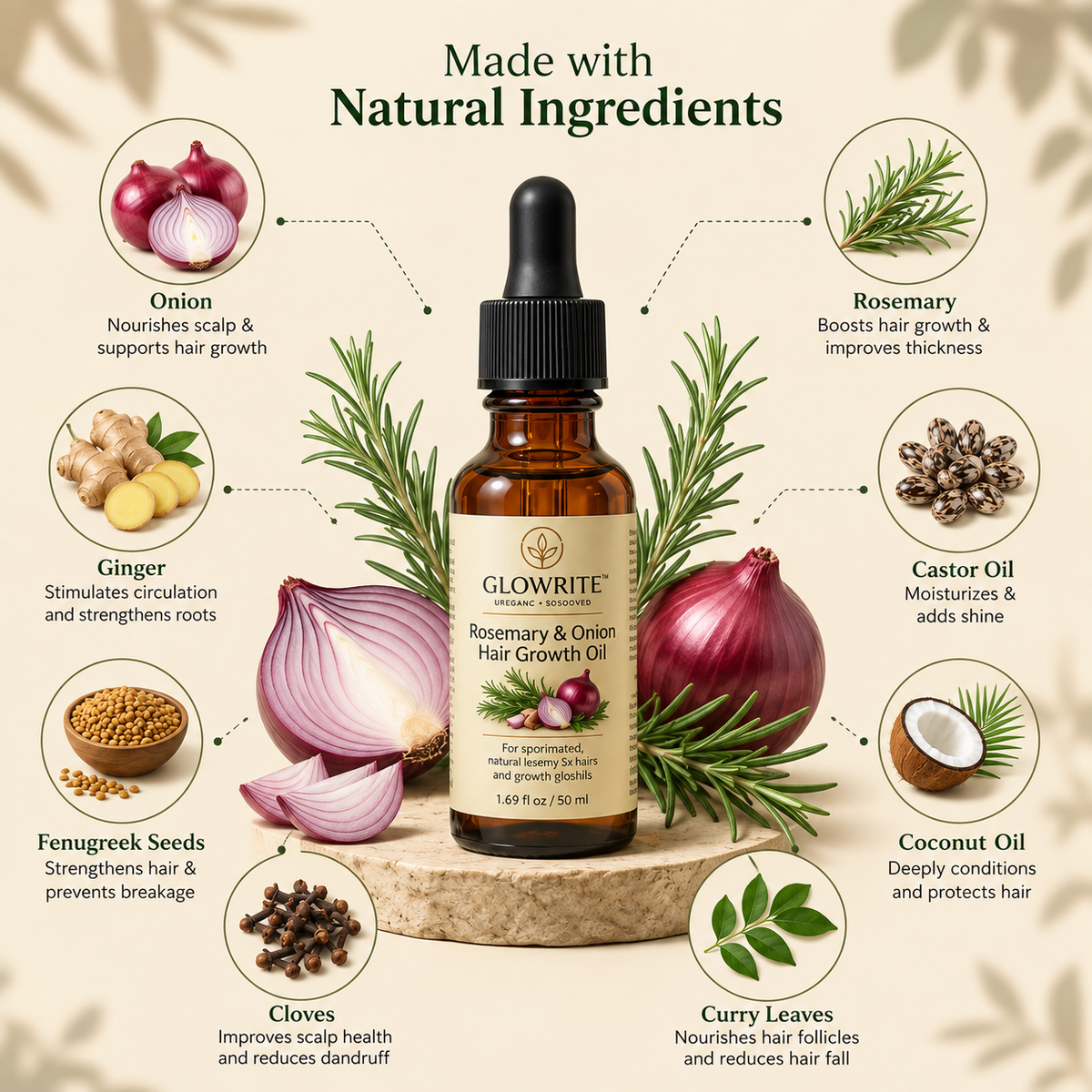 GlowRite Organic  Rosemary & Onion Hair Growth Oil