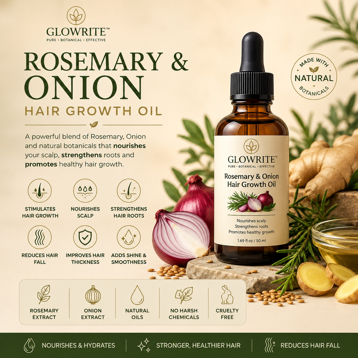 GlowRite Organic  Rosemary & Onion Hair Growth Oil